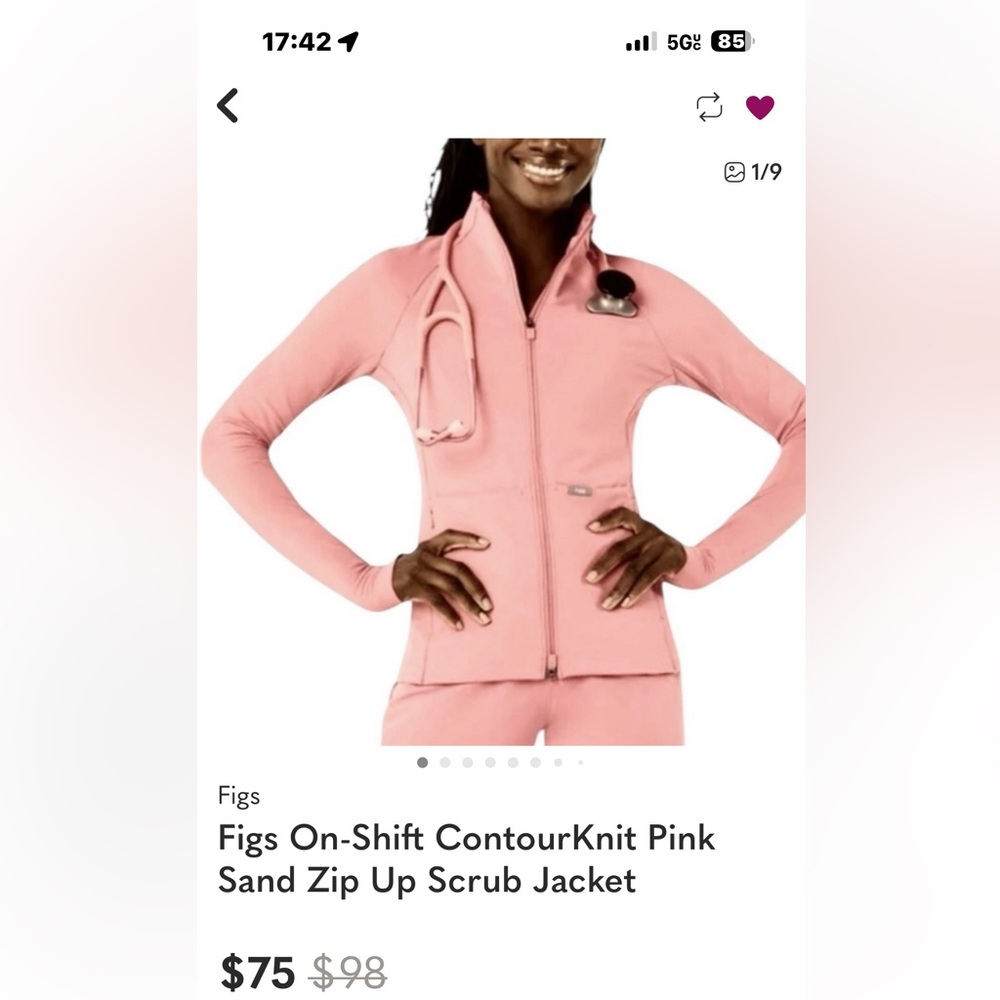 Figs On-Shift ContourKnit Pink Sand Zip Up Scrub Jacket